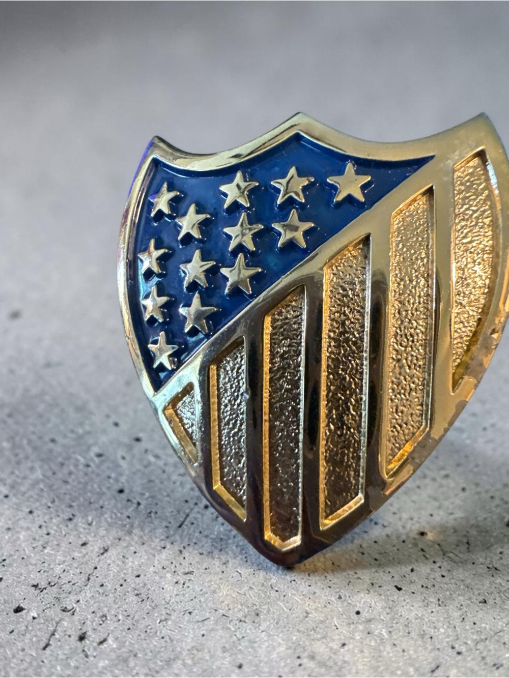 Vintage Navy Blue & Gold-Tone Shield Brooch | Patriotic Crest Style Pin